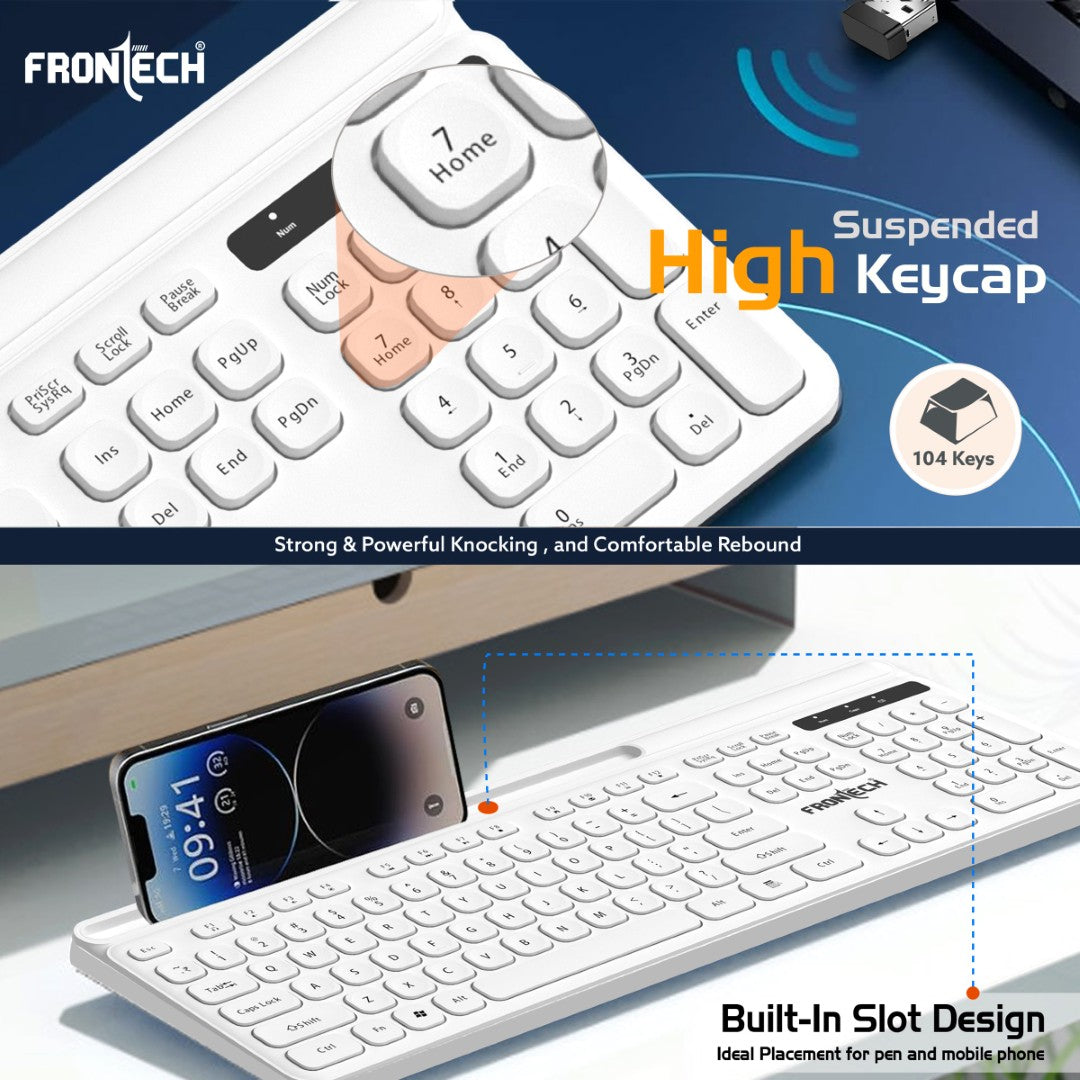 Frontech Wireless Keyboard & Mouse Combo|104 Key Layout|2.4Ghz|1200 DPI|3 button wireless mouse|1 Year Warranty Frontech Wireless Keyboard & Mouse Combo|104 Key Layout|2.4Ghz|1200 DPI|3 button wireless mouse|1 Year Warranty